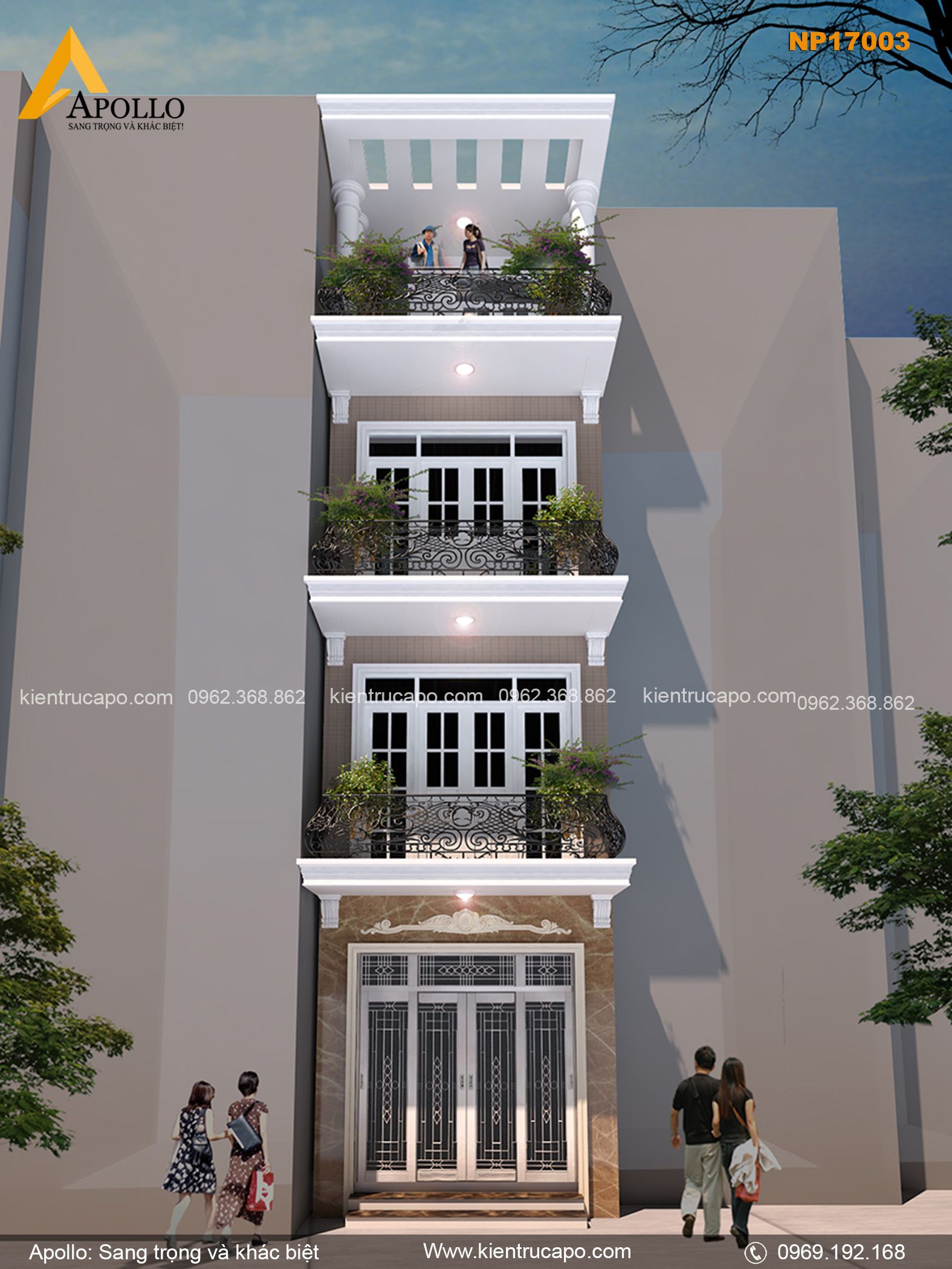 Mẫu nhà phố tân cổ điển 4 tầng đẹp thơ mộng (NP17003)